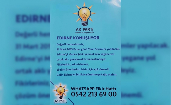 AK Parti Edirne İl Başkanlığı “Fikir Hattı“ kurdu