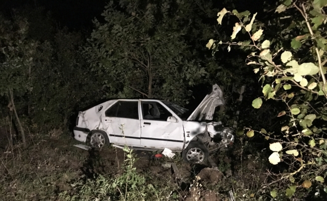 Kocaeli'de otomobil ağaçlık alana devrildi: 3 yaralı