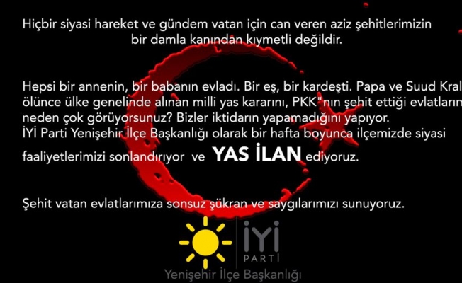 Bursa Yenişehir'de İYİ Parti siyasi faaliyetlerini durdurdu!